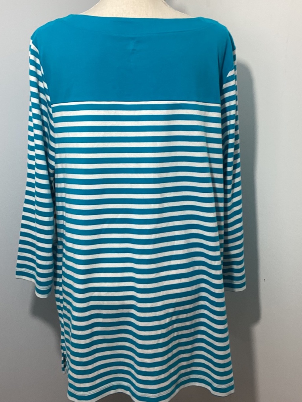 NWT KIM ROGERS WOMAN 3X TURQUISE WHITE STRIPED COLORBLOCK TUNIC 3/4 SLEEVE - Picture 4 of 6